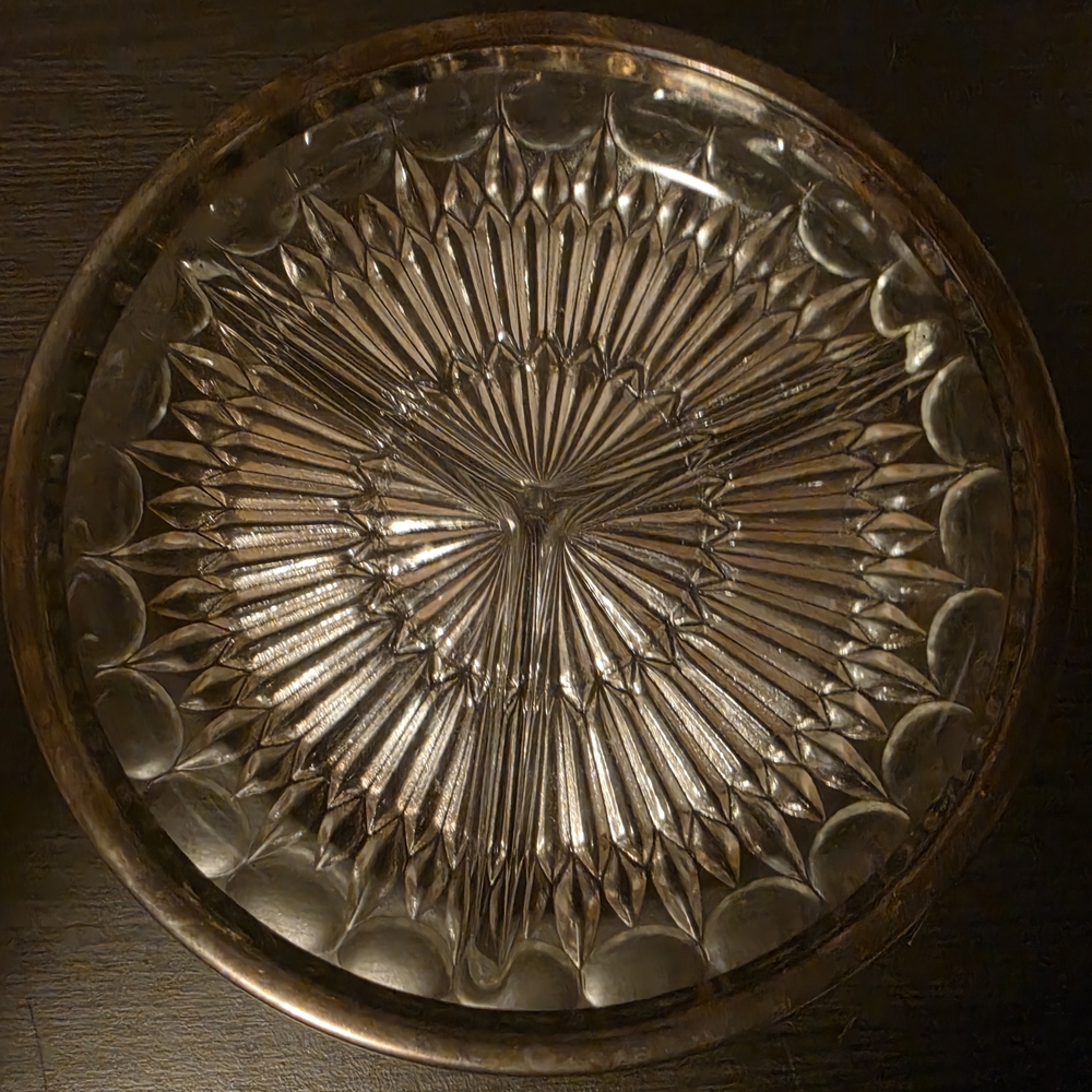 Cut Crystal Decorative Glass Plate with Metallic Rim - Clear and Gold Tone